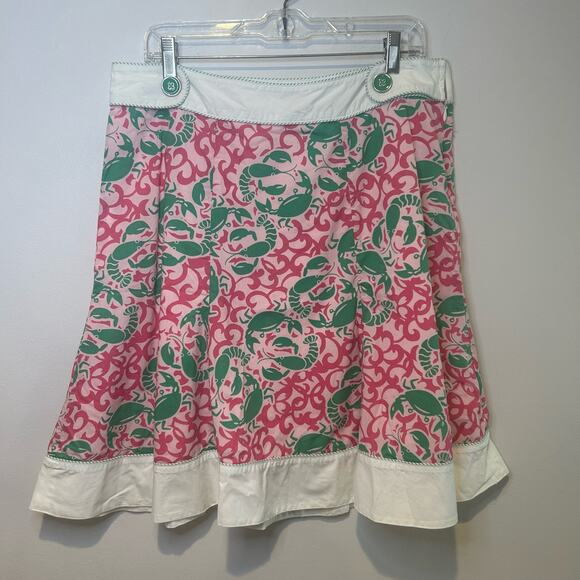 L.L. Bean Womens Skirt Pink Green Lobster Print Funky Nautical‎ Preppy Sz 12 Y2K - Picture 1 of 8
